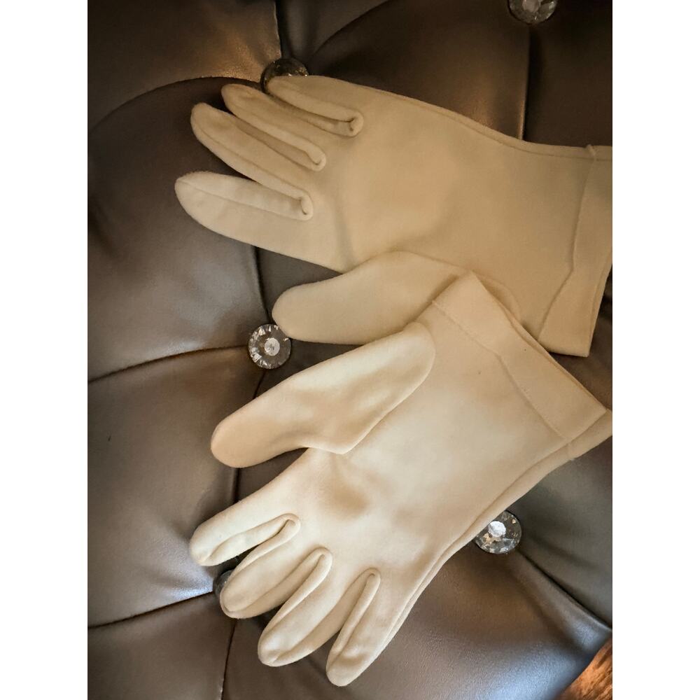 Vintage Cream Dress Gloves Women’s Scalloped Cuff Embroidered Bow Formal - Picture 7 of 14
